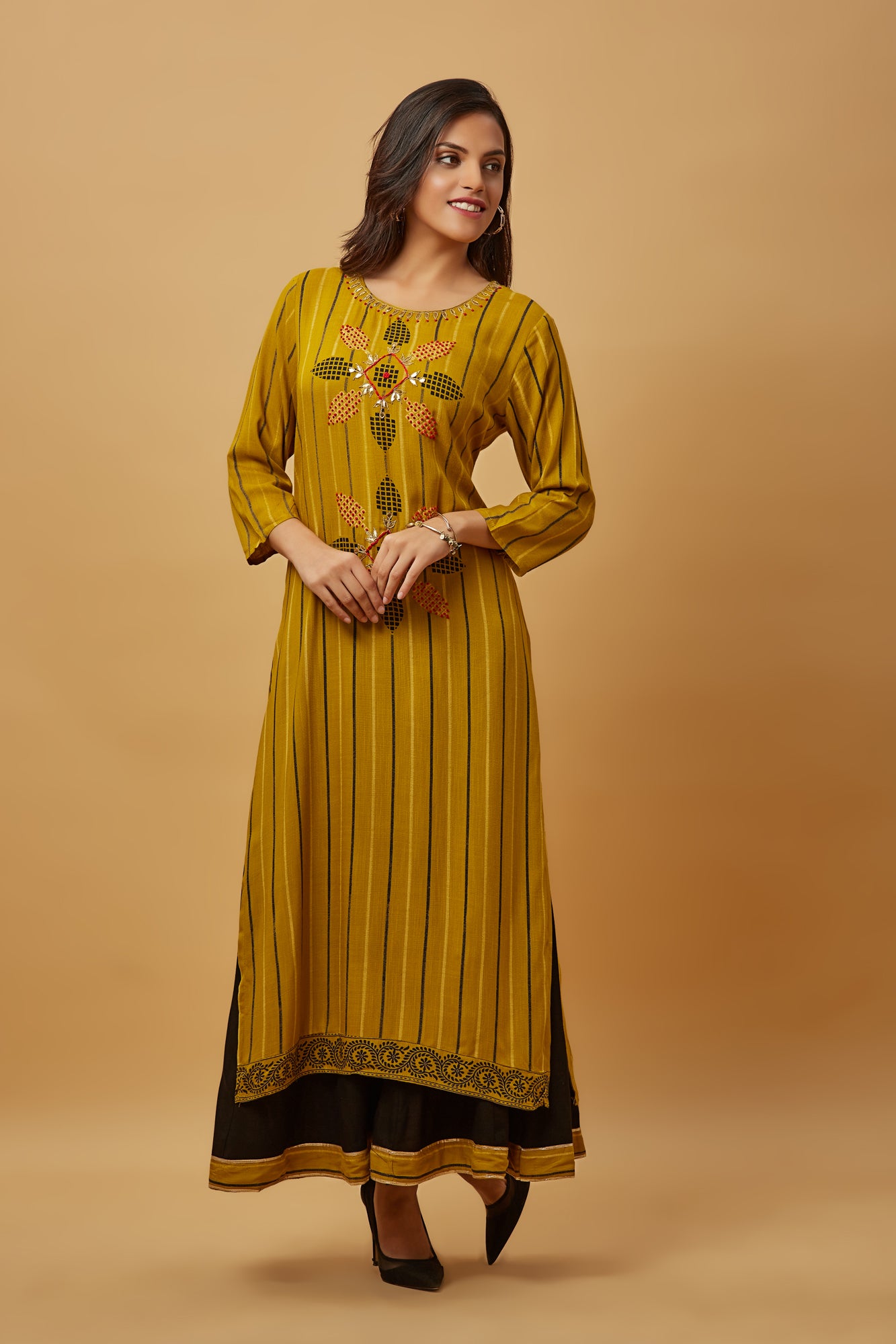 Urban Mystic Rayon Long Straight Kurti Set With Plazzo