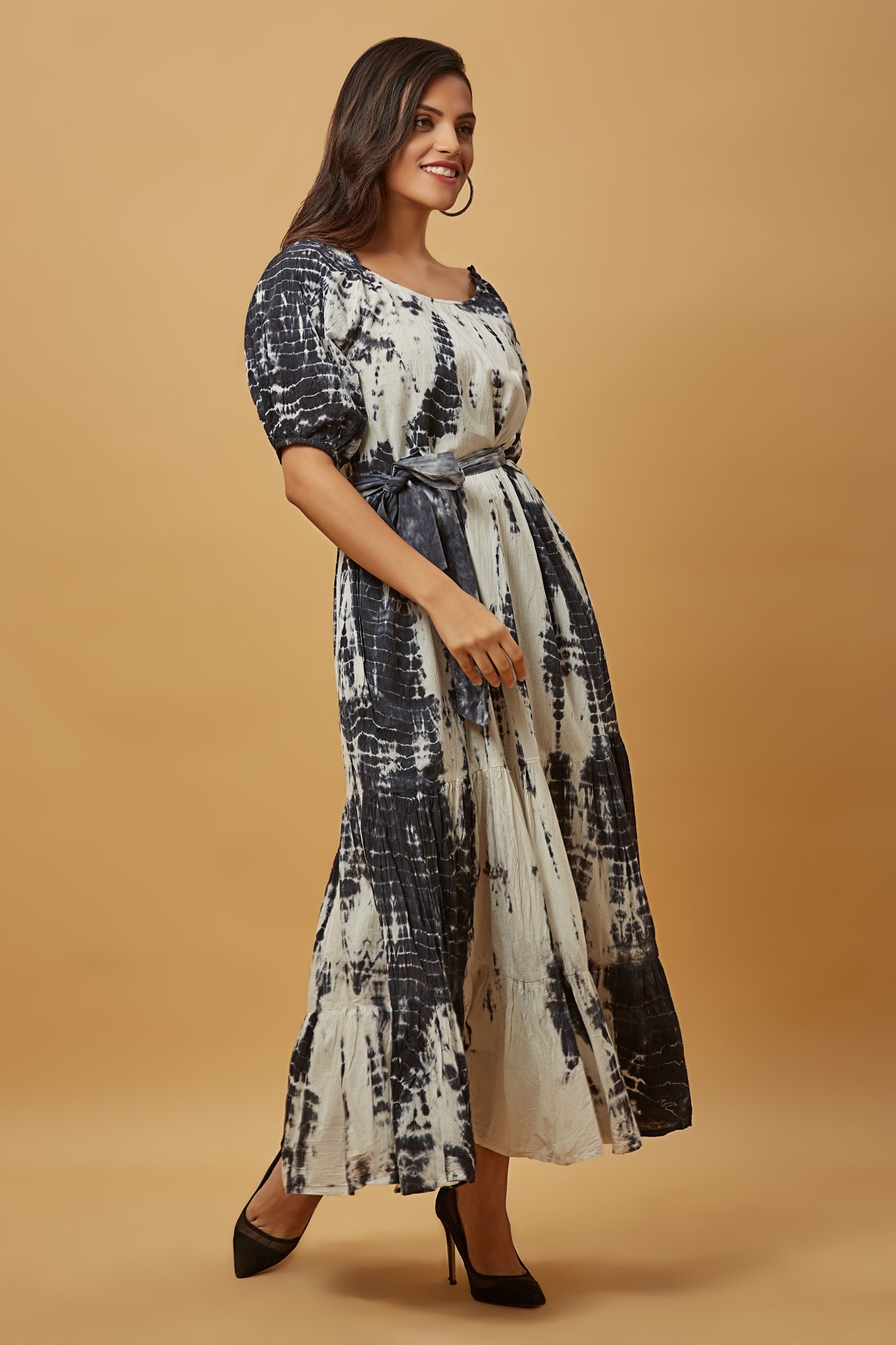 Urban Mystic Rayon Printed Tie And Dye Long Midi Dress