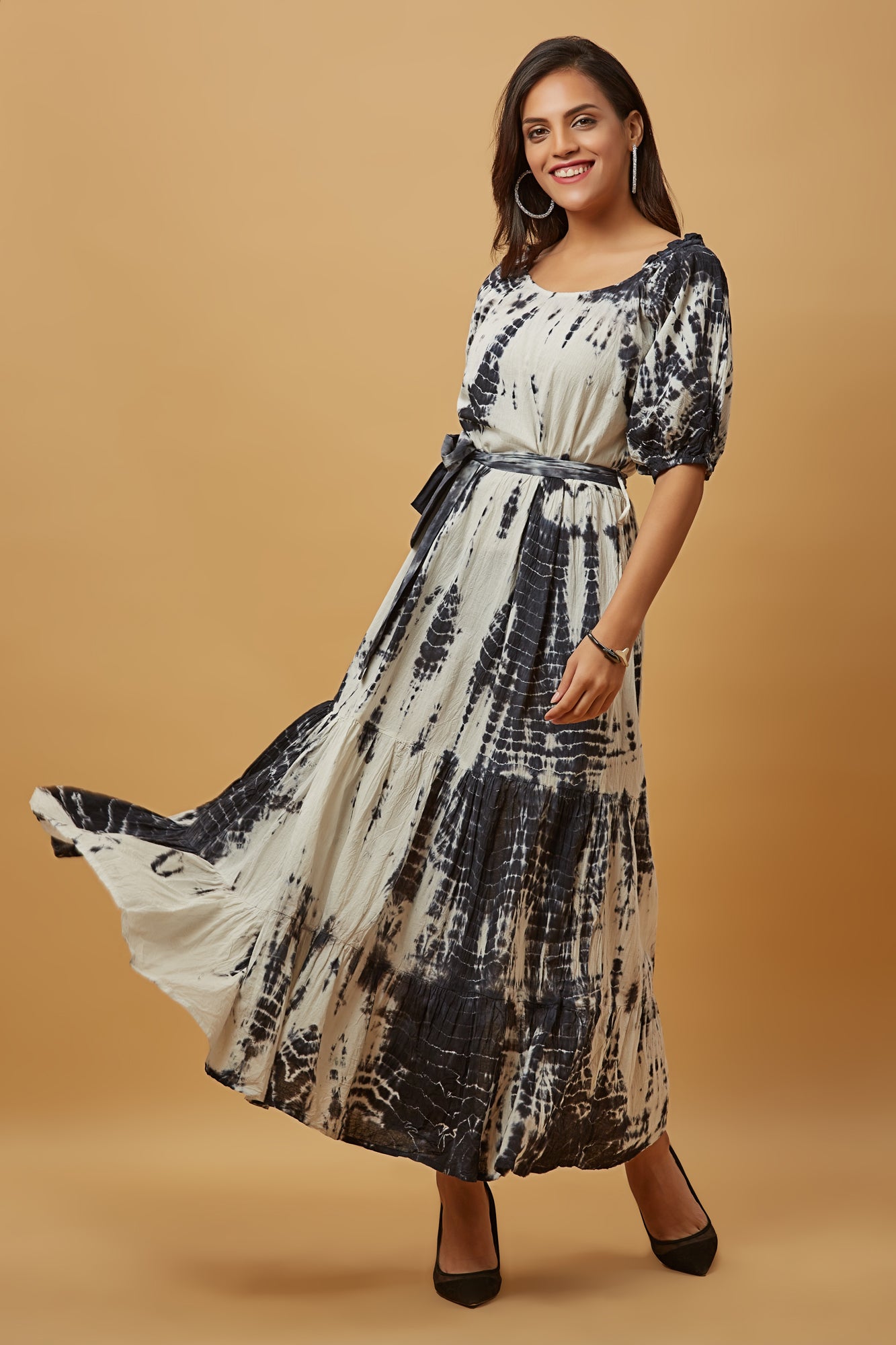 Urban Mystic Rayon Printed Tie And Dye Long Midi Dress