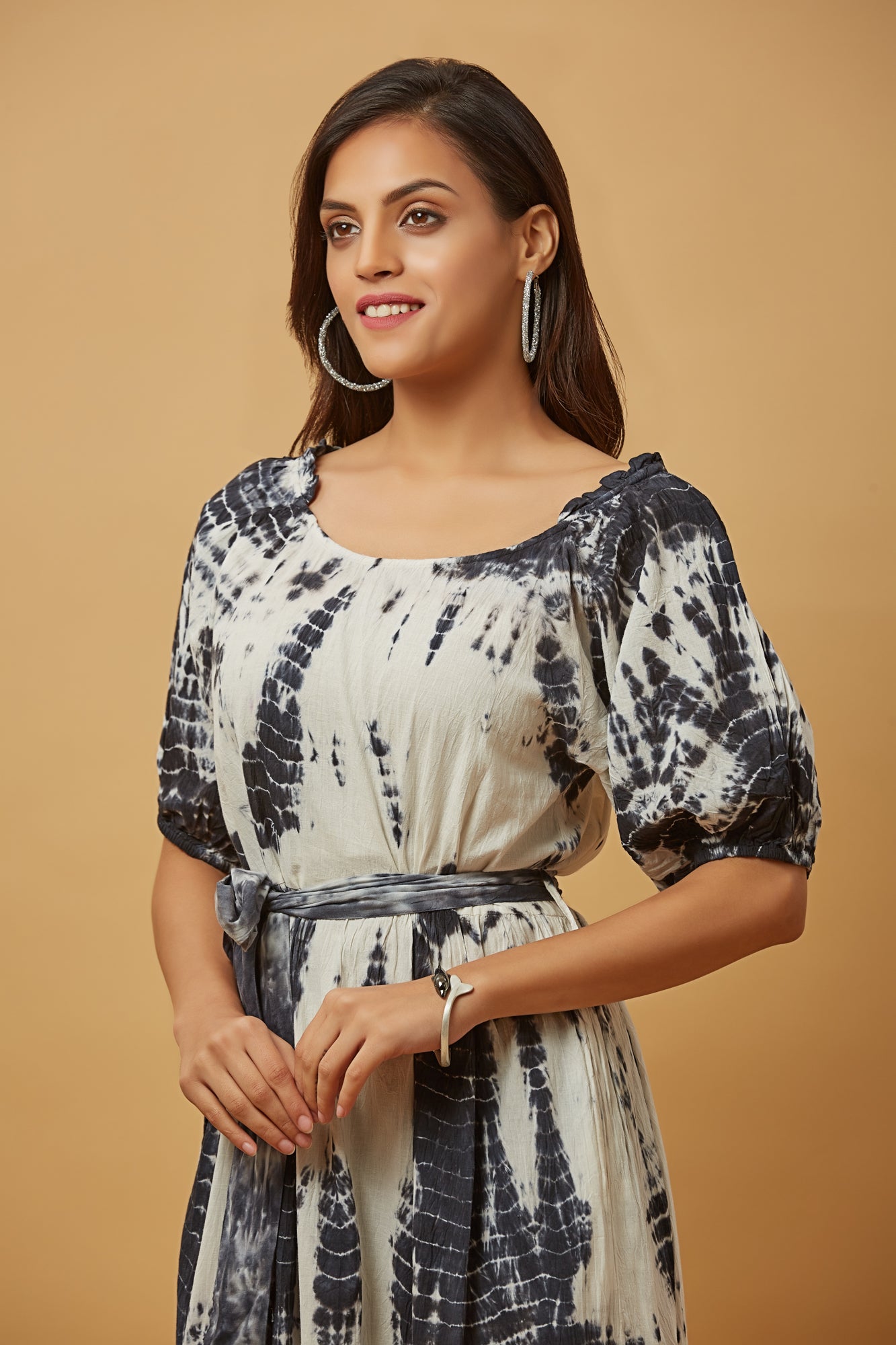 Urban Mystic Rayon Printed Tie And Dye Long Midi Dress