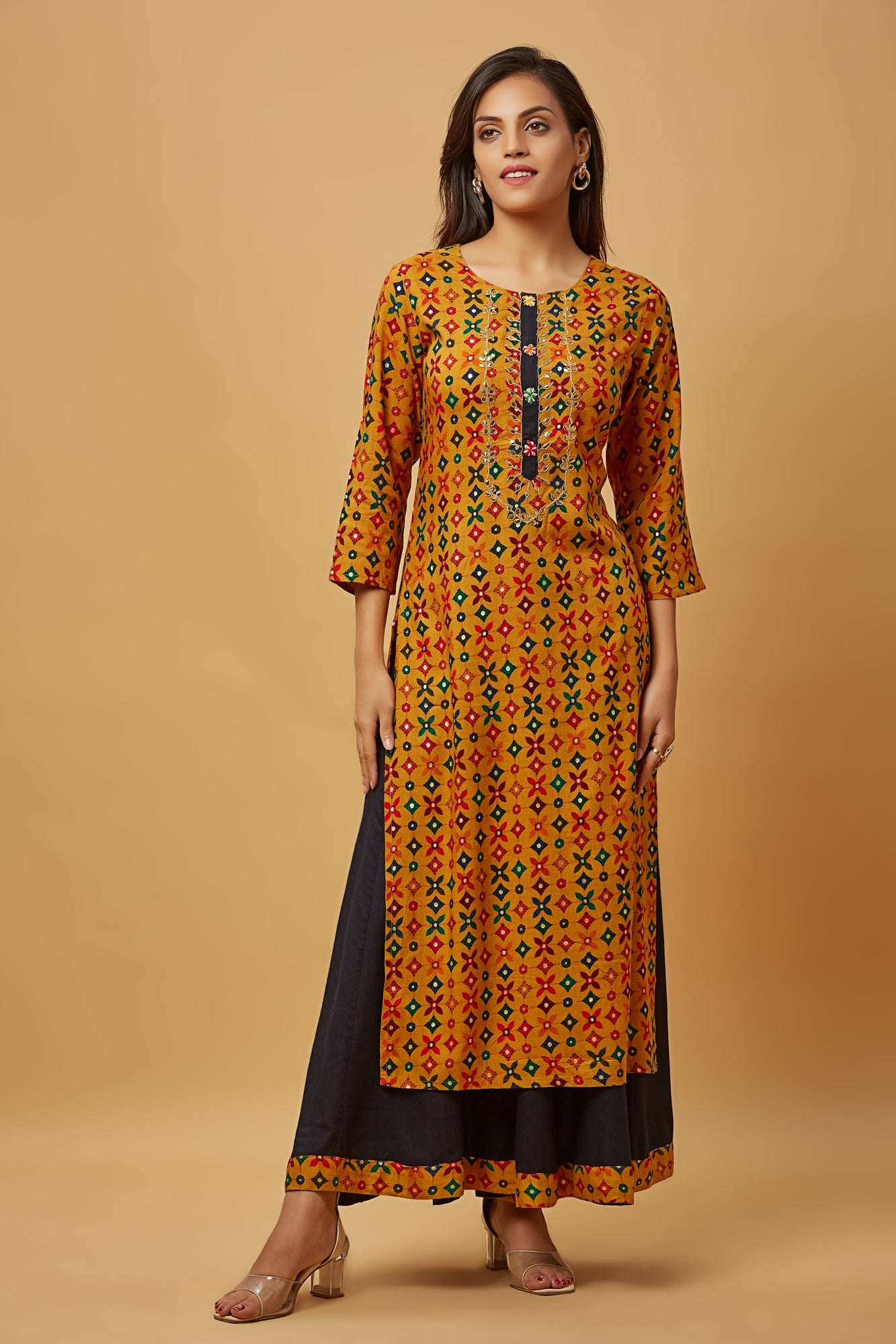 Urban Mystic Stright Yellow Kurti Plazzo Set