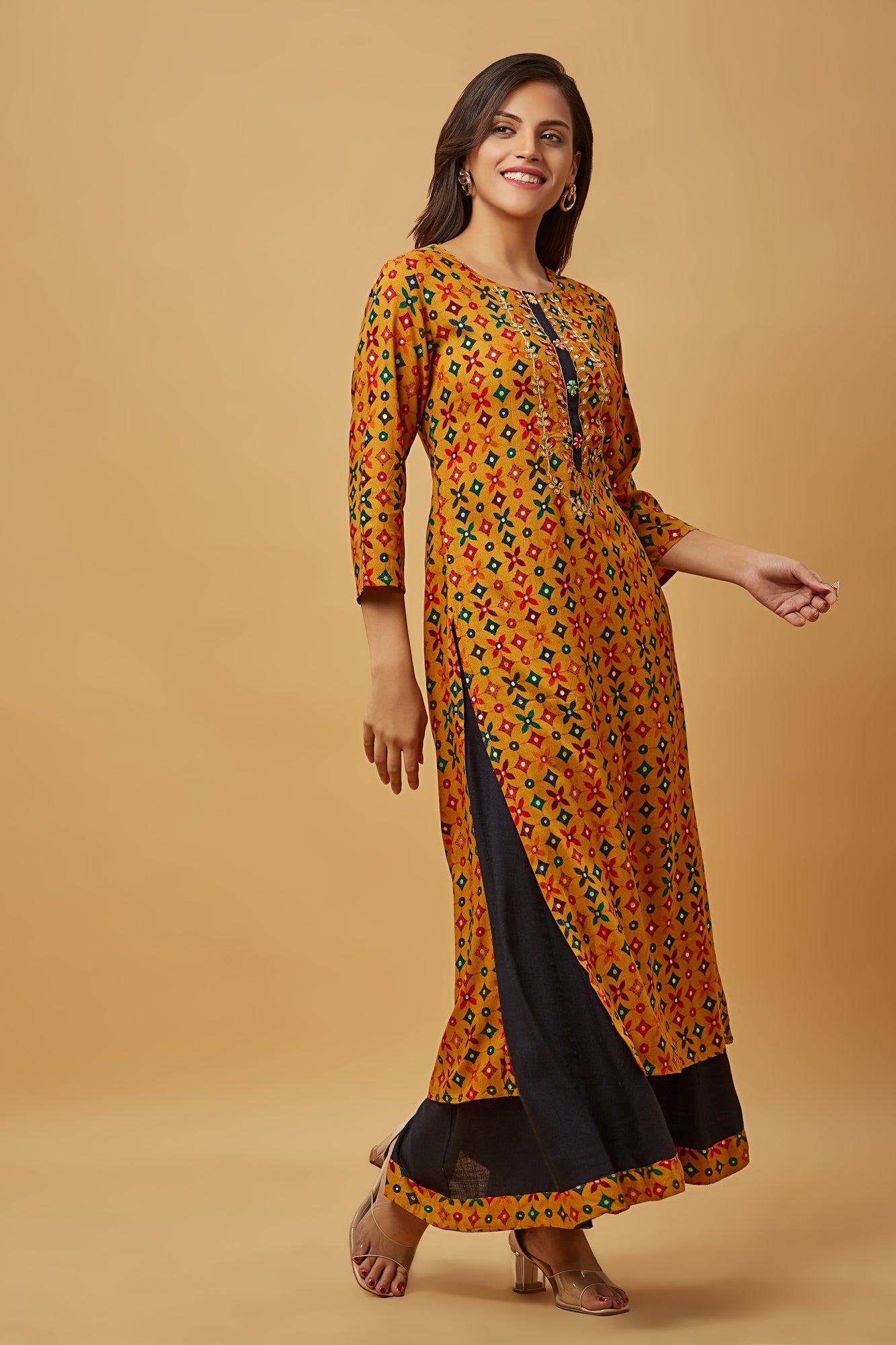 Urban Mystic Stright Yellow Kurti Plazzo Set
