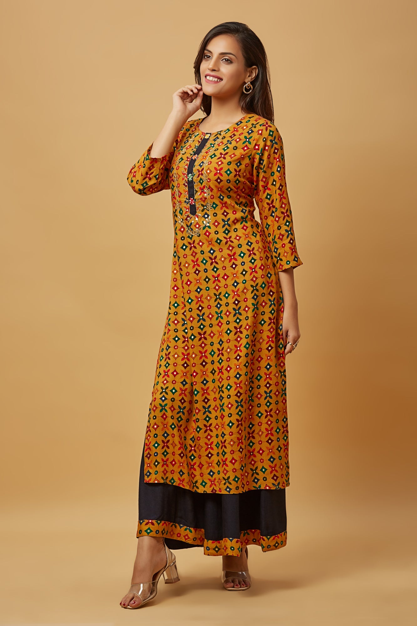 Urban Mystic Stright Yellow Kurti Plazzo Set