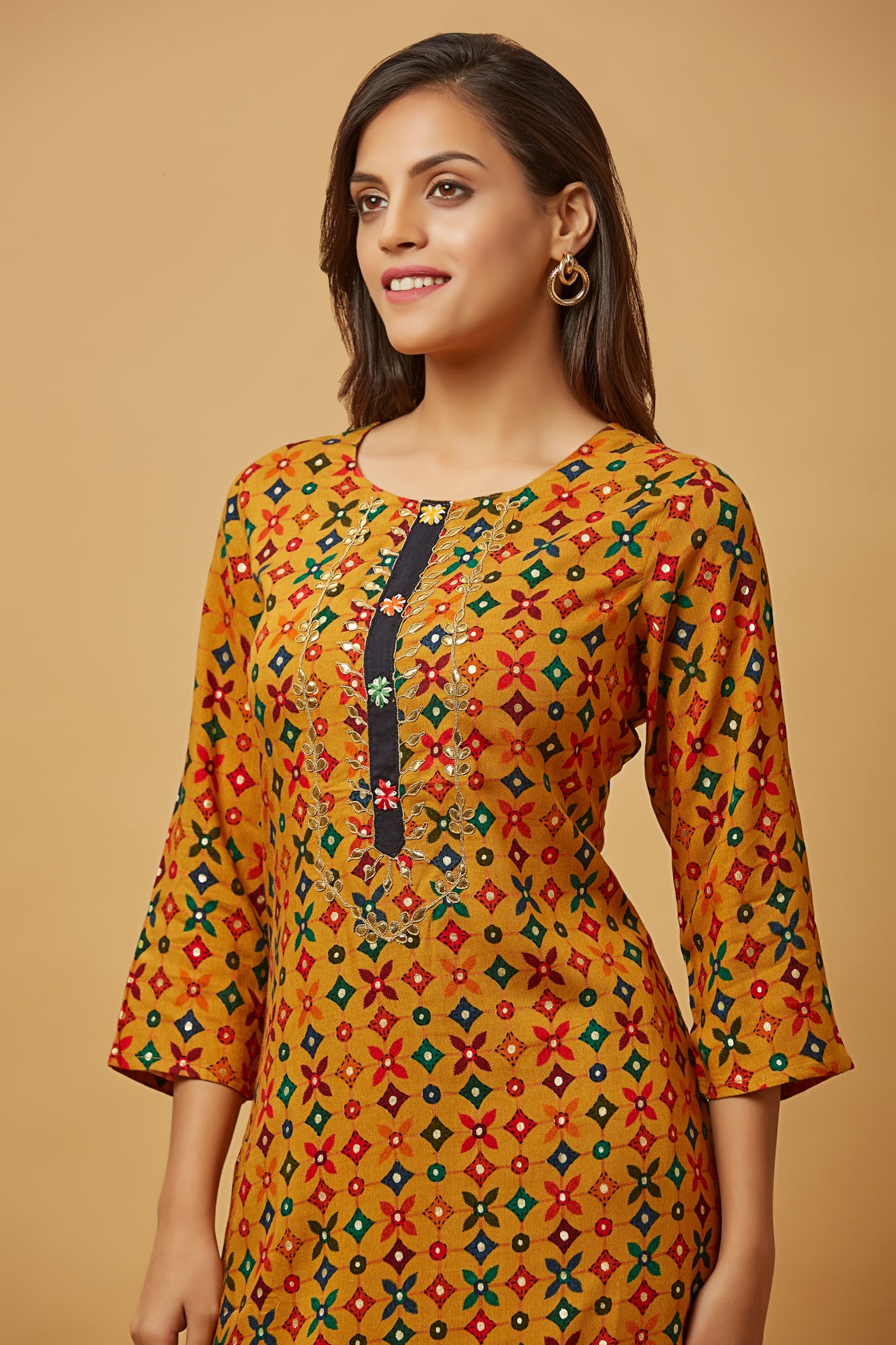 Urban Mystic Stright Yellow Kurti Plazzo Set