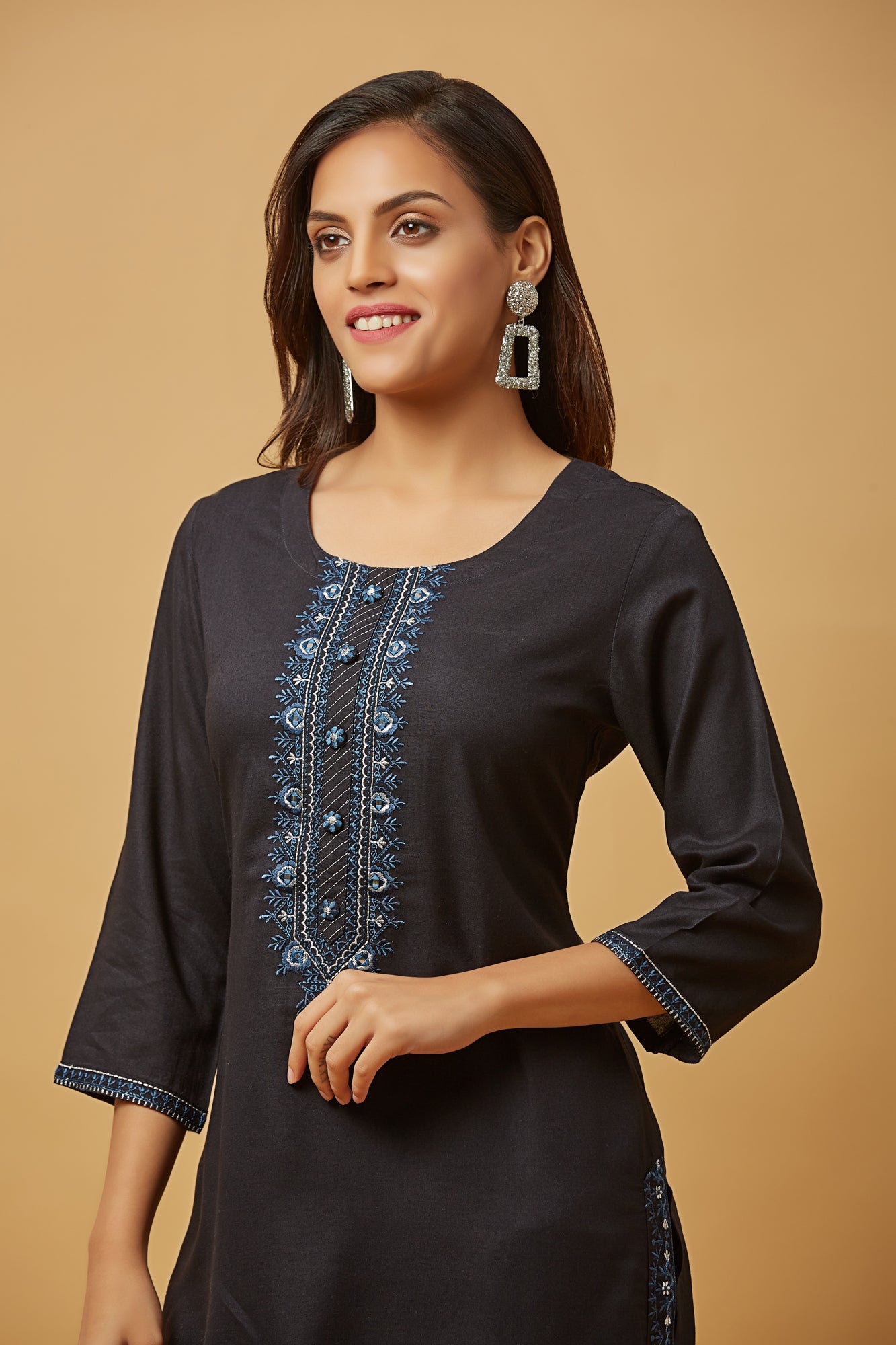 Urban Mystic Straight Cut Embroidered Kurti Pant Set With Dupatta