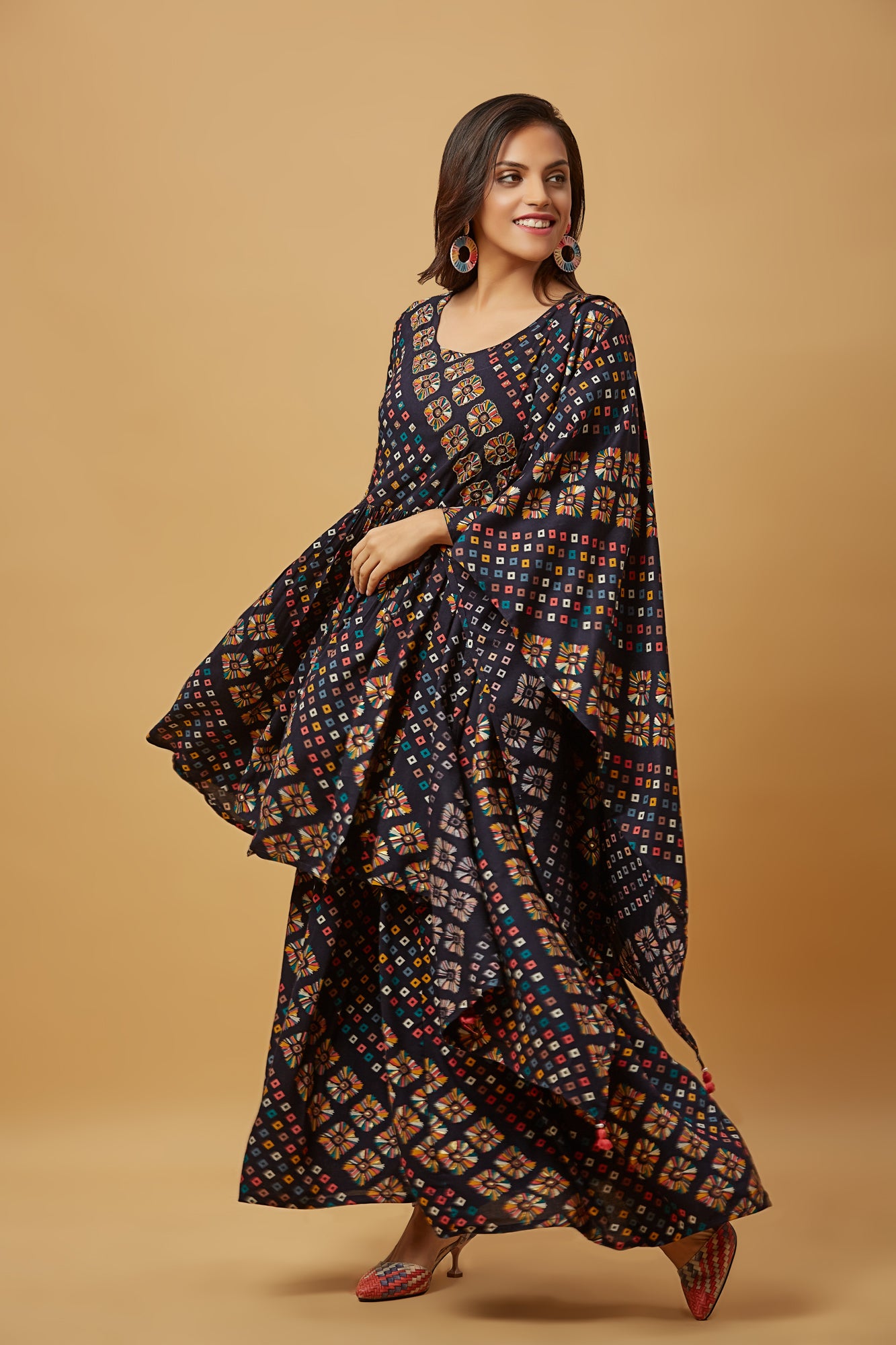 Urban Mystic Geometric Print Rayon Kurti Set With Sharara