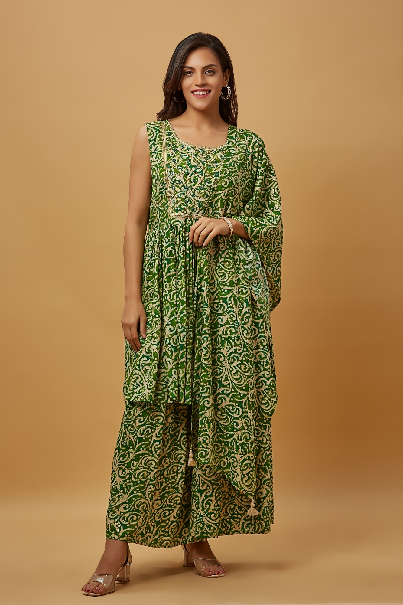 Urban Mystic Rayon Print Embroidered Kurti With Sharara Set
