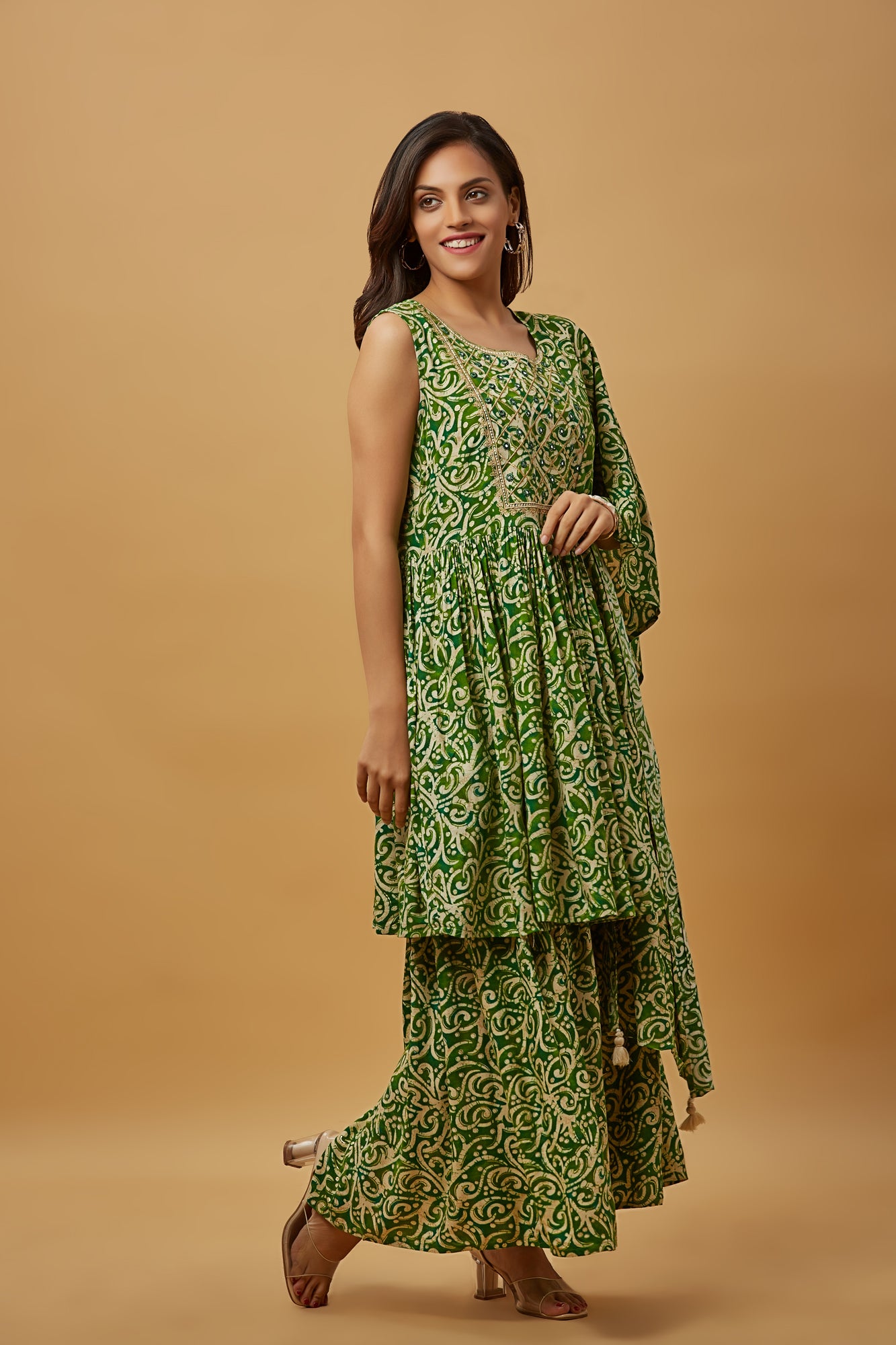 Urban Mystic Rayon Print Embroidered Kurti With Sharara Set