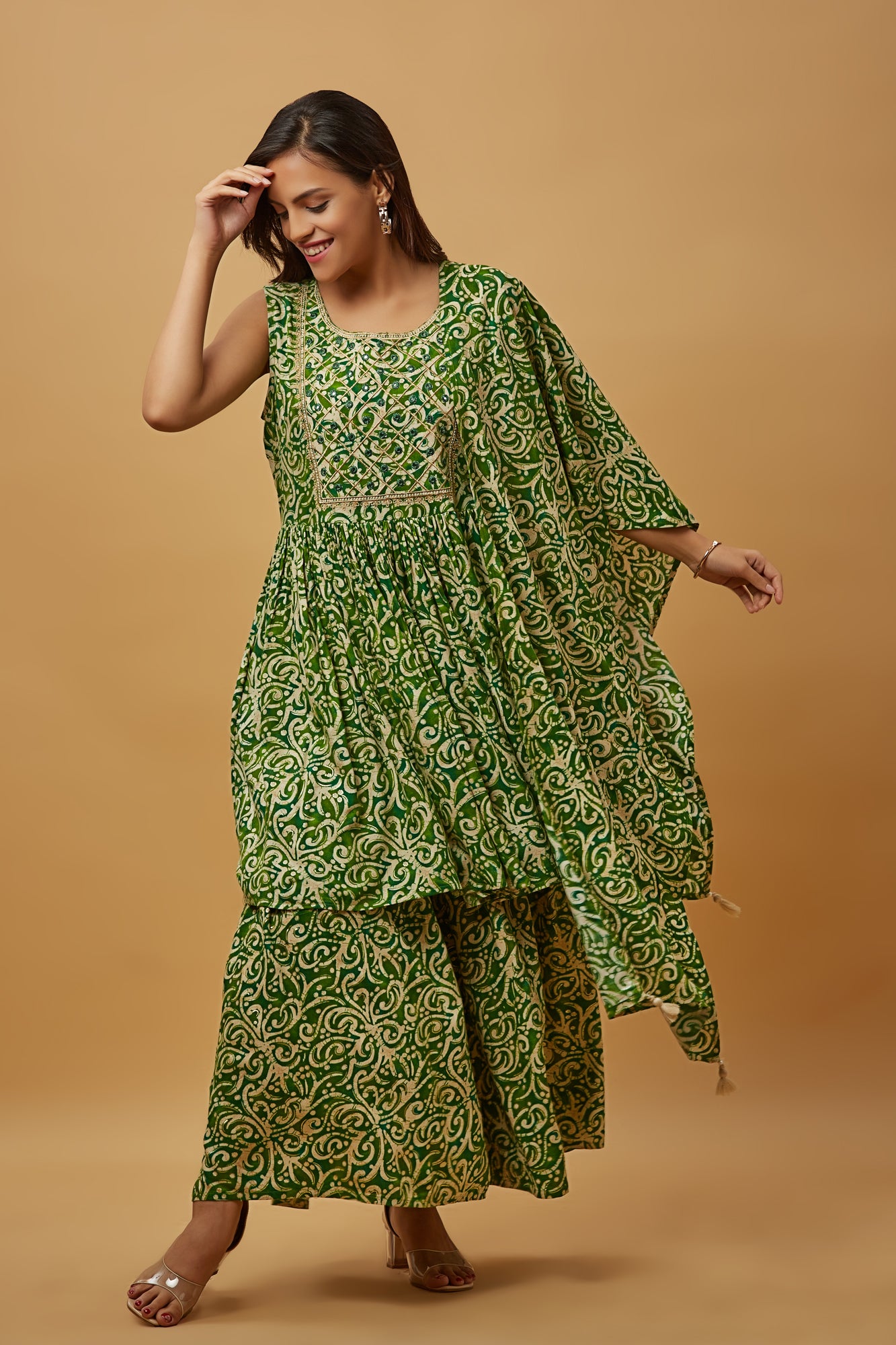 Urban Mystic Rayon Print Embroidered Kurti With Sharara Set