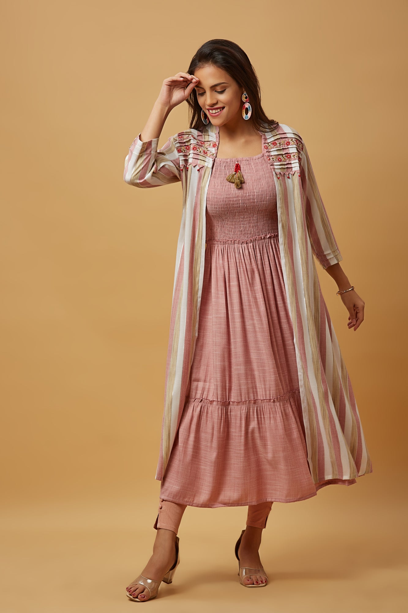 Urban Mystic Classic Stripe Shrug With Flared Kurti