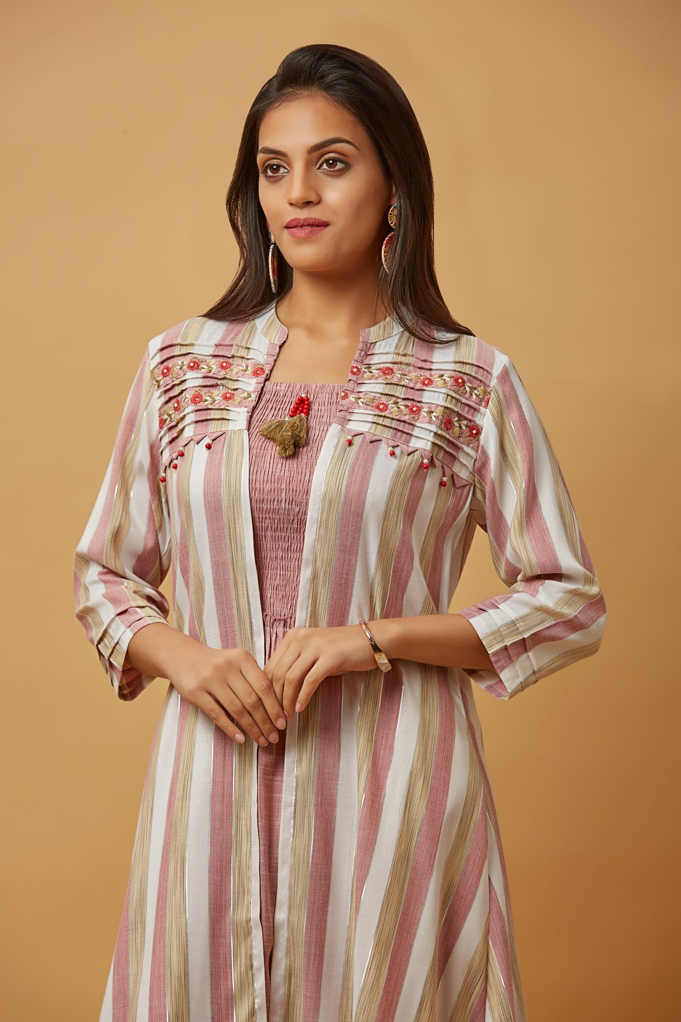 Urban Mystic Classic Stripe Shrug With Flared Kurti