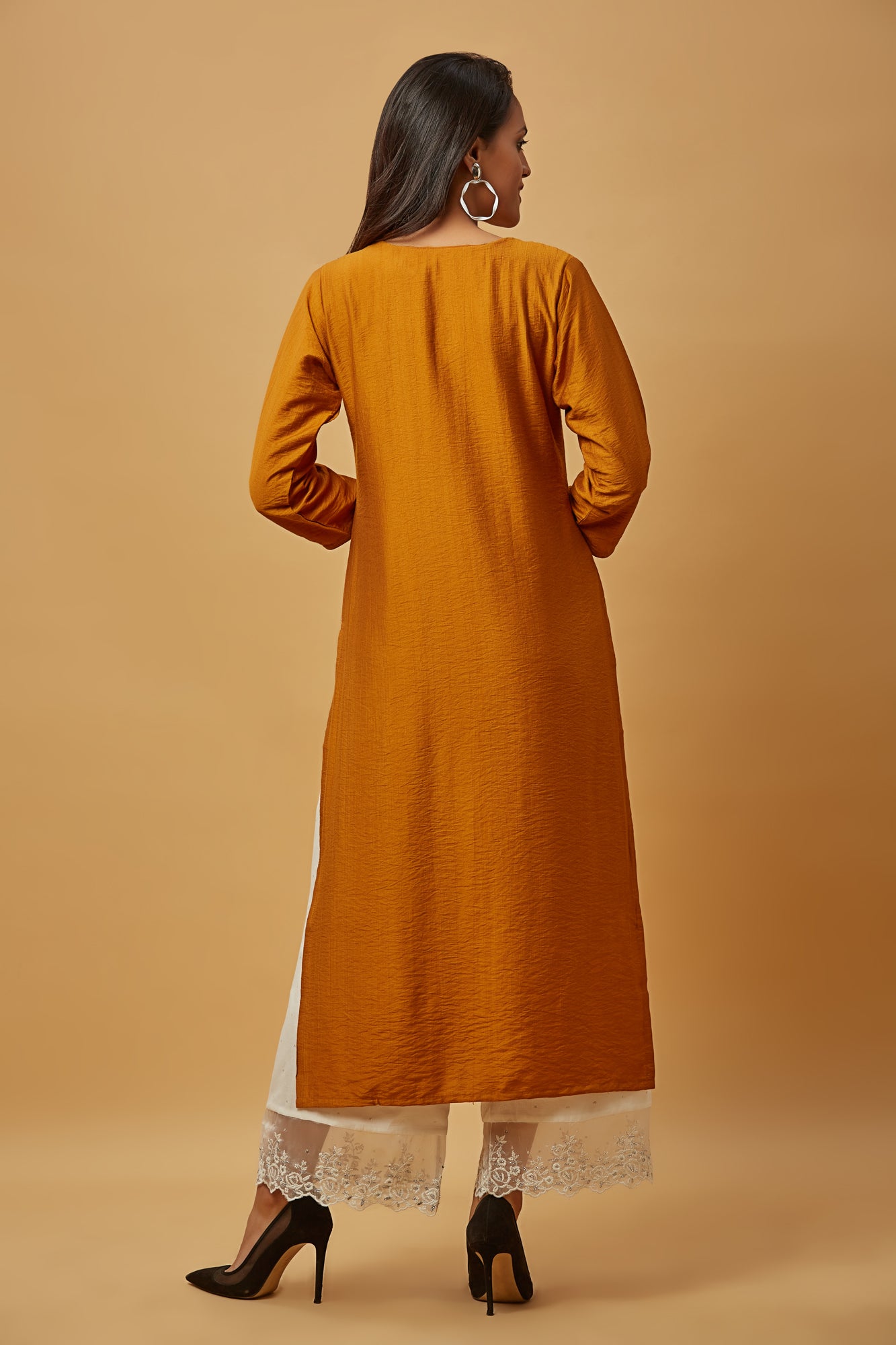 Urban Mystic Brown Mirror Work Embroidered Straight Kurta