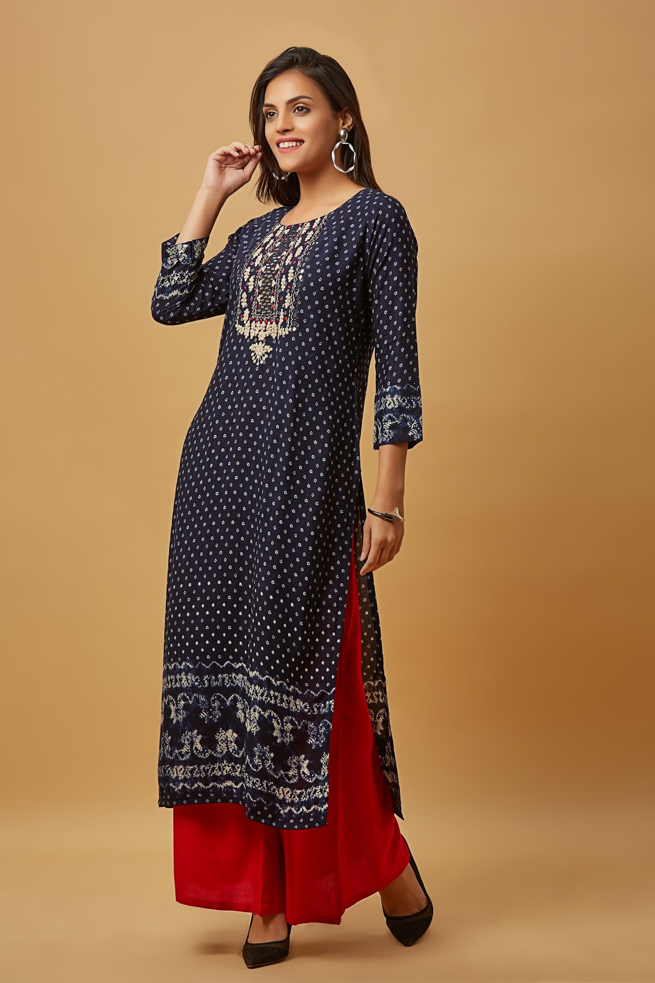 Urban Mystic Rayon Royal Blue  Straight Long Kurti