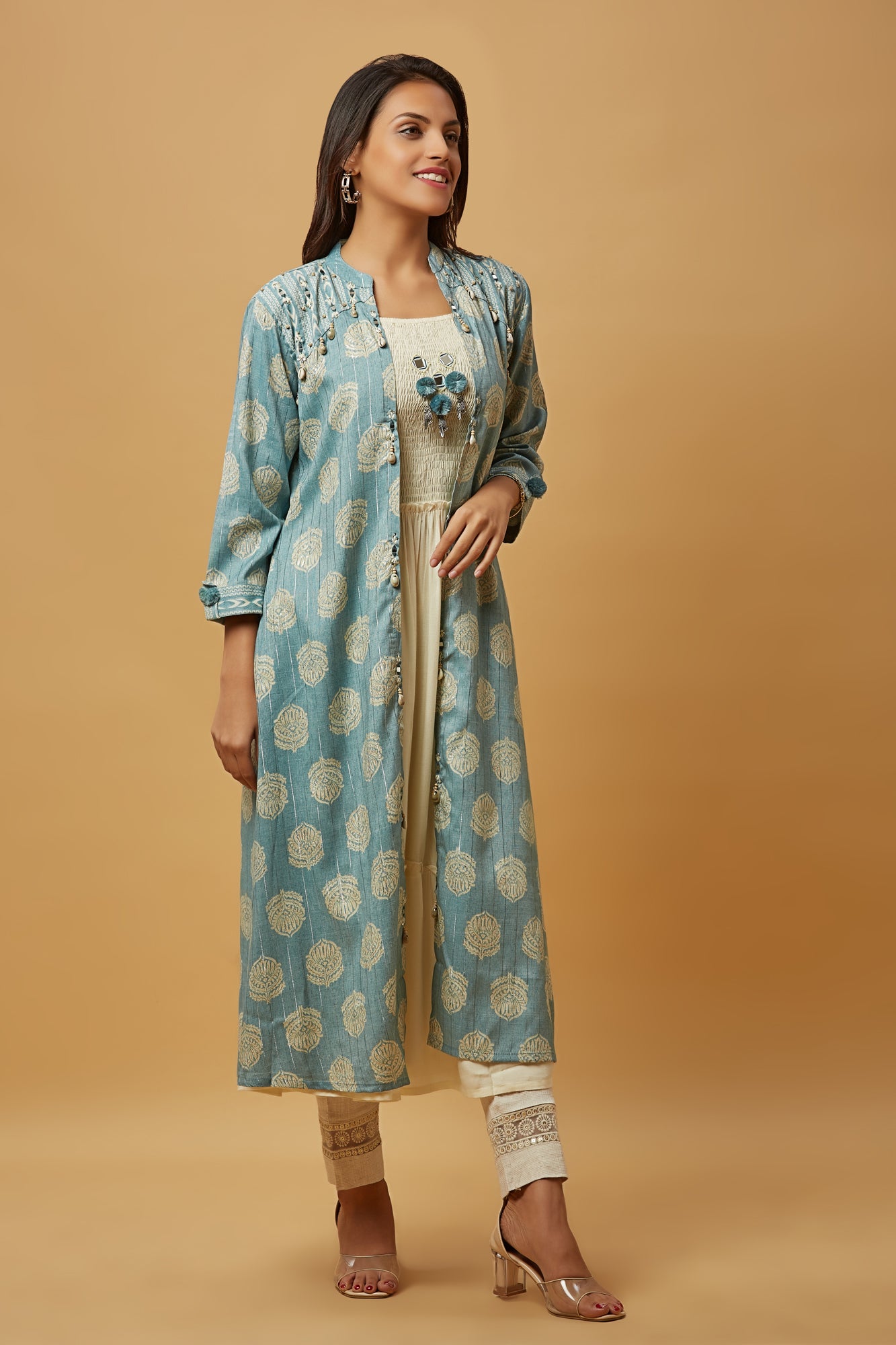 Urban Mystic Vintage Printed Shrug With Flared Kurti