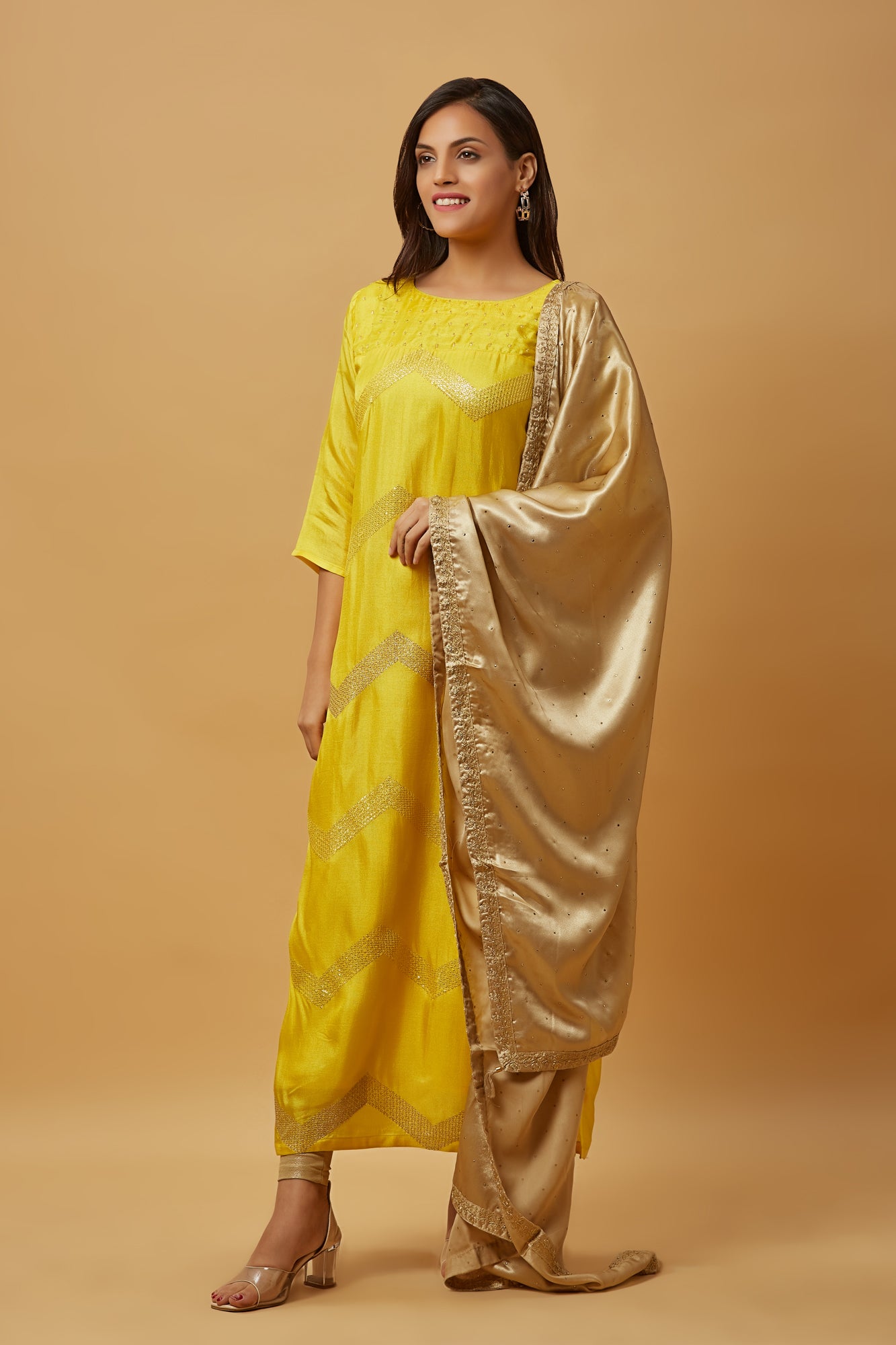 Urban Mystic Silk Yellow Gold Embroidered Kurta