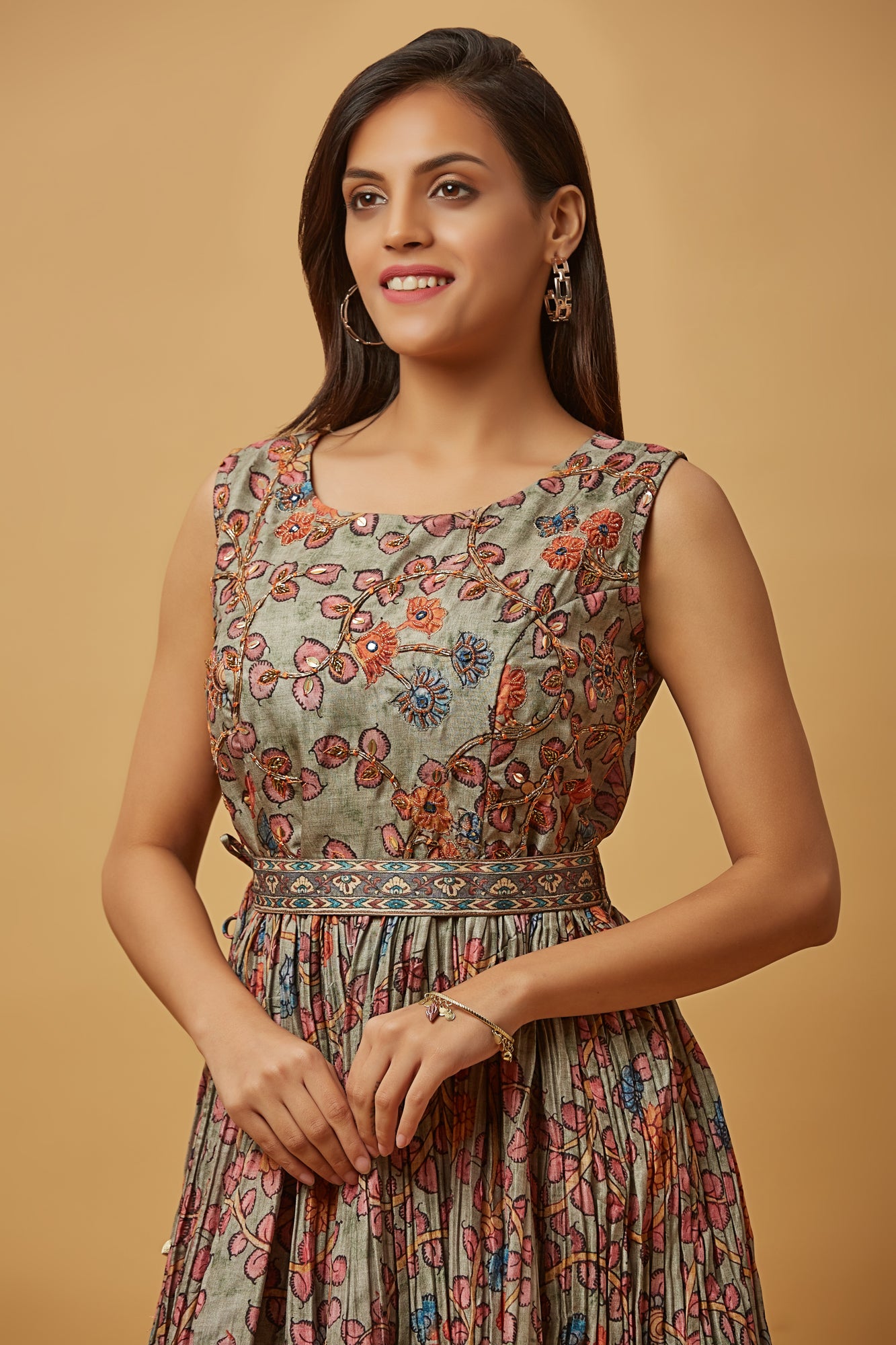 Urban Mystic Silk Multi Colored Long Flared Maxi Dress