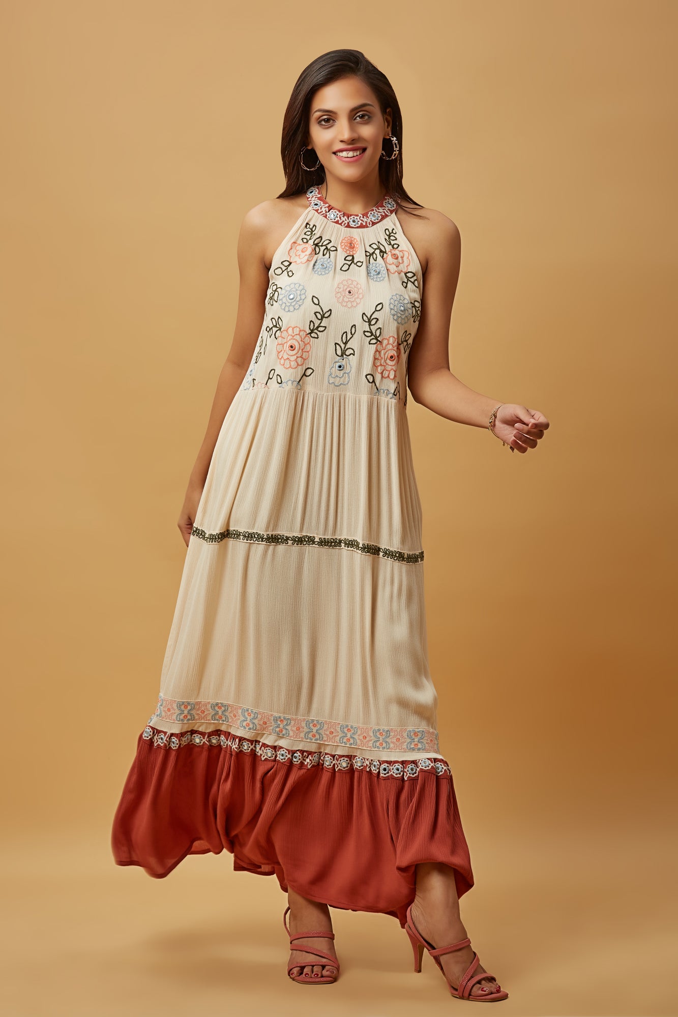 Urban Mystic Embroidered Print Sleeveless Maxi Dress